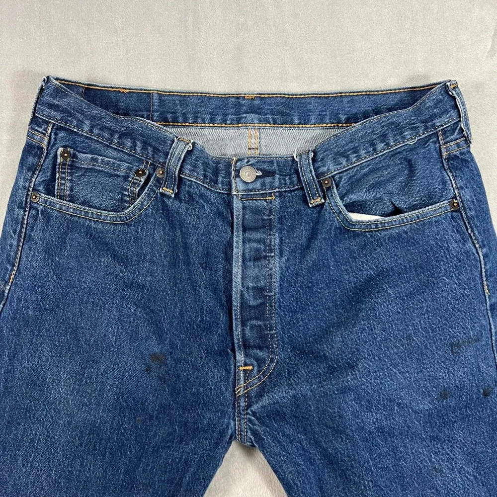 LEVI'S‎ 501 Jeans Mens 36x32 Button Fly Straight Leg Blue Denim Casual Stained